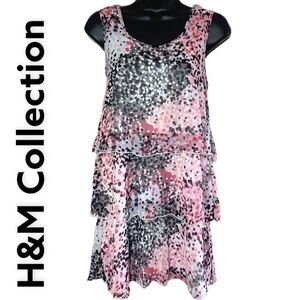 H&M Collection Pink/Grey Asymmetrical Polka Dot Layered Mini Dress Size M